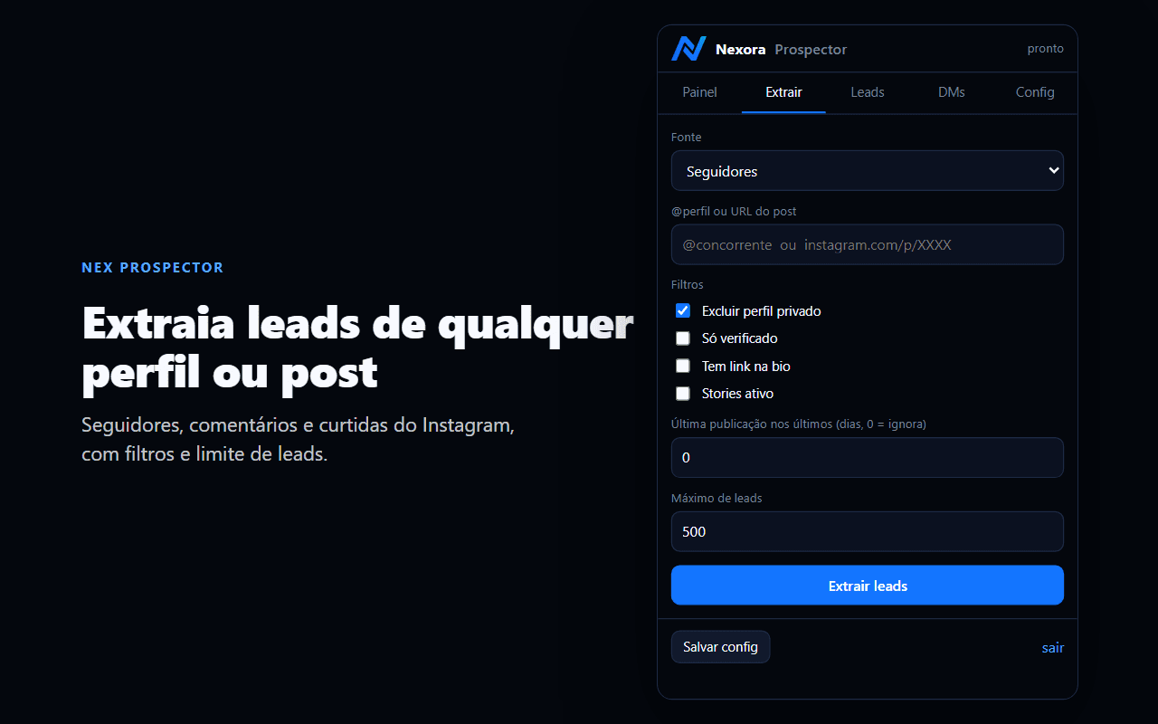 Tela de extração do Nex Prospector